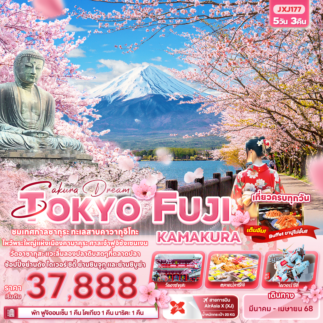 ทัวร์ญี่ปุ่น Sakura Dream TOKYO FUJI KAMAKURA 5วัน 3คืน (XJ)